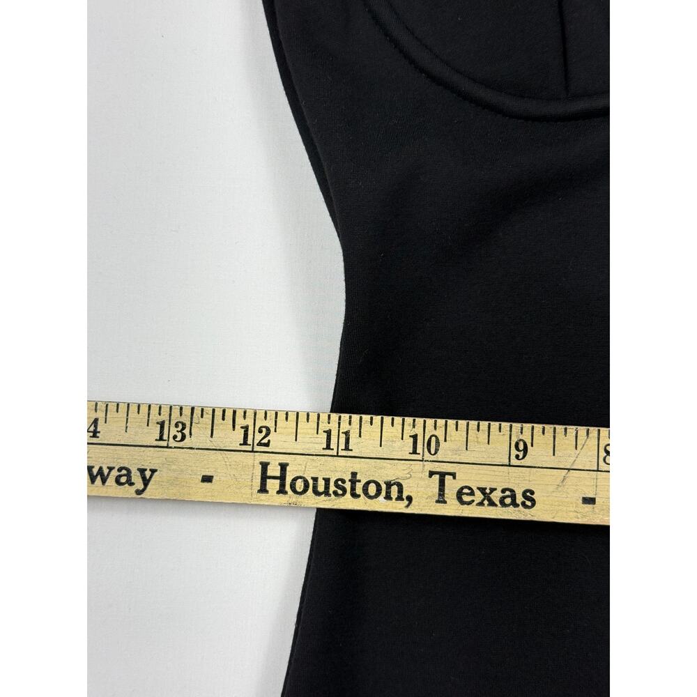 STAUD Berry Dress sleek black maxi white trim neckline long sleeves Sz XS - Picture 12 of 14